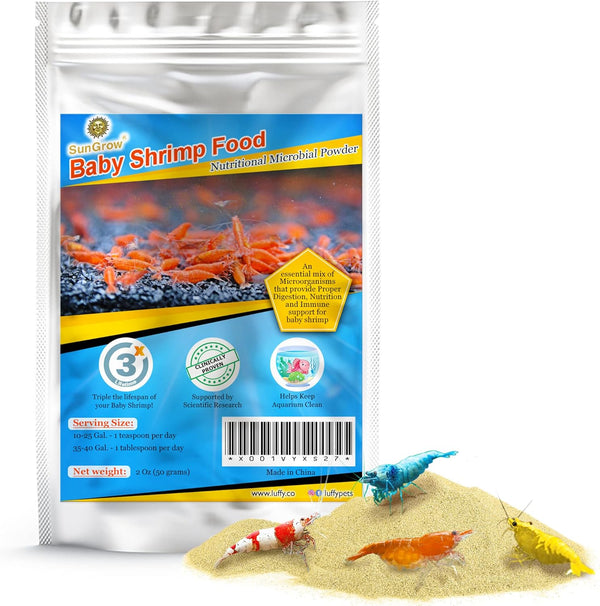 SunGrow Baby Shrimp & Fish Fry Food, Essential Yellow Microbial Powder Enzyme,
