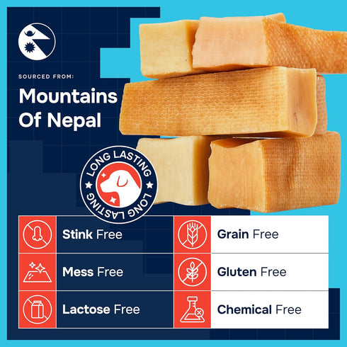 100% Natural Yak Cheese Himalayan Chews for All Breeds - Lactose Free, Gluten Free, Dental Cleaning Chews for