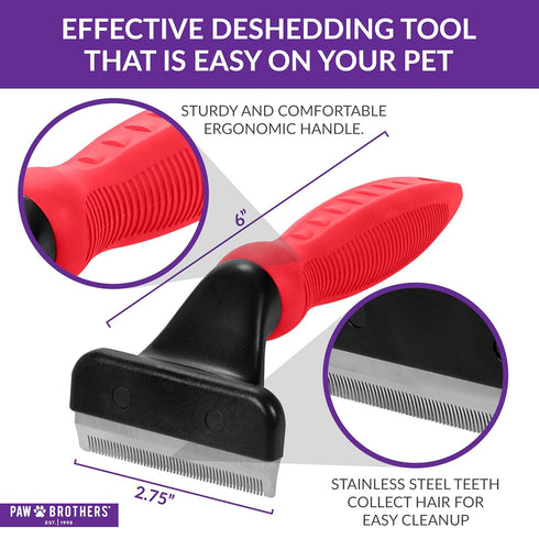 Paw Brothers Deshedding Tool, Professional Grooming Brush for Dogs and Cats, Medium and Long Pet Hair Remover