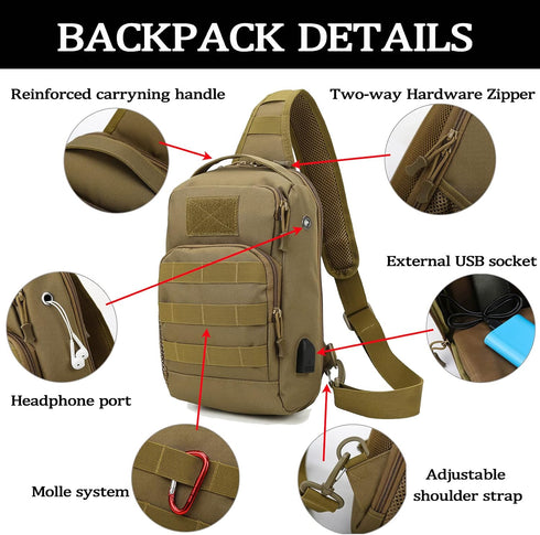 Valinov Backpacks,Military Daypack Backpack Tactical Shoulder Bag,Molle Shoulder Sling with USB Charging port