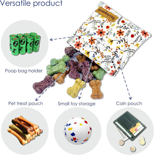 Raisingwell Dog Treat Pouch, Small Cotton Pocket Sized Training Holder, Hand Free Walking Funny Bag with Carabiner