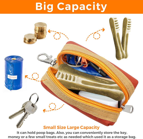 1 Dog Poop Bag Holder Zippered Pouch, Portable Dog Poop Bag Dispenser with Metal Clip, Fashion Color Matching Canvas