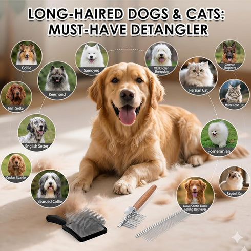 3pc Large Slicker Brush for Dogs - Long Pin Deshedding Brush for Mats & Shedding on Long Haired Dogs, Doodles, Poodles