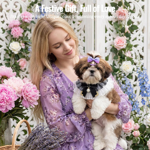 4.4-6.6 lbs Elegant Lace Cat Collar, Adjustable Pet Bow Tie Bib for Small Dogs and Cats, Cute Princess Pearl Scarf