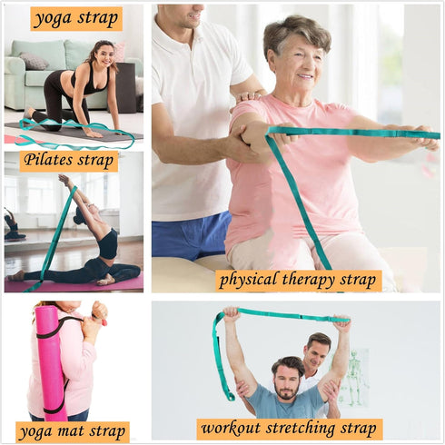 Scotamalone Yoga Strap Stretching Strap for Physical Therapy, 10 Loops Non-Elastic Stretch Bands for Home Workout.