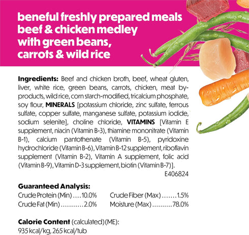 (Pack 8) 10 oz. Purina Beneful Dog Food Freshly Prepared Meals Beef and Chicken Medley with Green Beans, Carrots