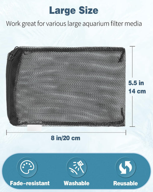 Pawfly 8 Pack Fine Mesh Aquarium Filter Media Bags, Plastic Zipper Mesh Bag for Activated Carbon, Bio Filter Balls