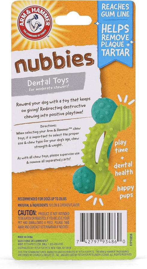 Arm & Hammer for Pets Nubbies Duality Bone Dental Dog Toy| Best Dog Chew Toy for Moderate Chewers | Dog Dental Toy Helps Reduce Plaque & Tartar | Green Apple Flavor Baking Soda (Pack of 1)