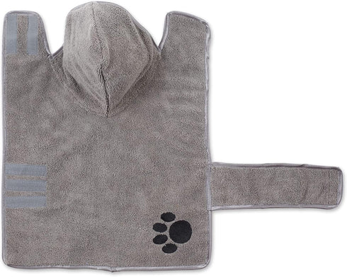 Bone Dry Pet Robe Collection, Embroidered Microfiber Bath Robe for Dogs & Cats, Small, Gray