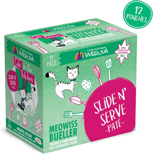 Weruva Cats in The Kitchen, Grain-Free Natural Wet Pate Cat Food Pouches, Meowiss Bueller, 3oz, Pack of 12