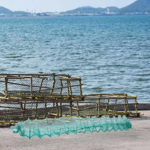 2.5m OSALADI Multi-Segment Shrimp and Crab Trap Net Cage Fishing Bait Catch Net for Outdoor Crayfish Lobster Fishing