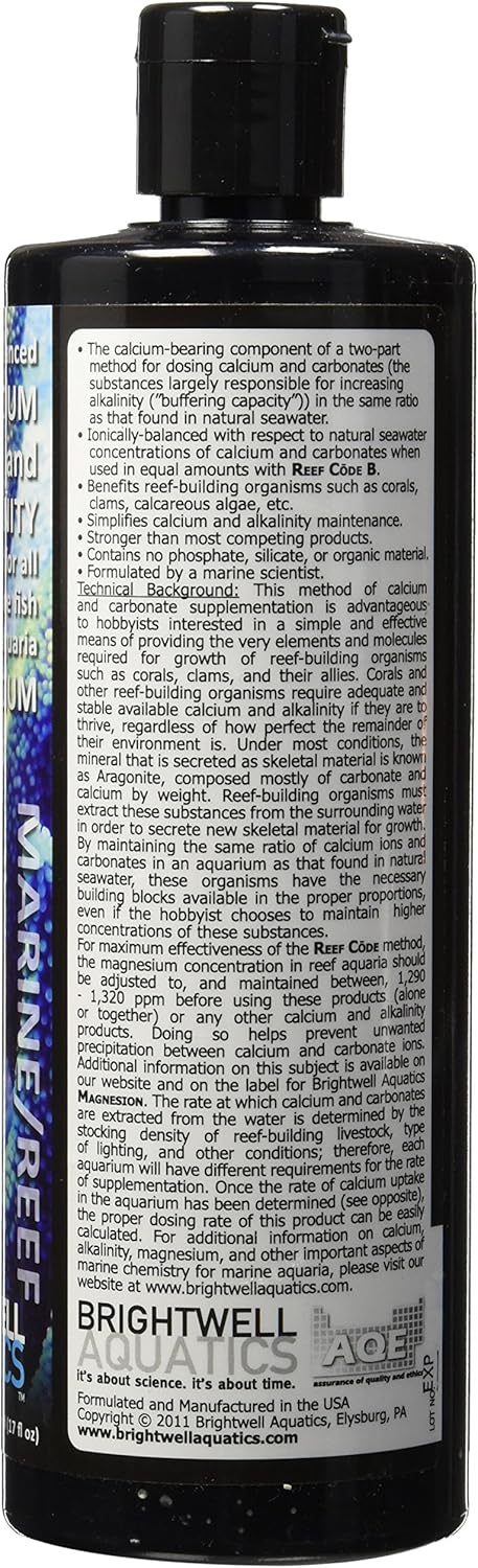 Brightwell Aquatics - Reef Code A - Balanced Calcium & Alkalinity System Water Conditioner - For All Saltwater Marine Fish & Reef Fish Tanks - Aquarium Water Treatments, 16.9 fl oz