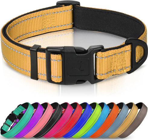 Joytale Adjustable Reflective Dog Collar, Soft Neoprene Padded Breathable Nylon for Medium Dogs, Khaki, M