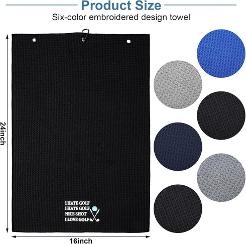 Moukeren 6 Pcs Funny Golf Towel | 16 x 24 Microfiber Embroidered Golf Bag Towel with Clip for Gifts