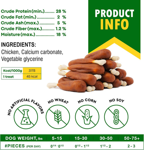 Dog Chew Treats Calcium Bones Wrapped Chicken & Rawhide Free - Grain Free Snacks for Training Dogs