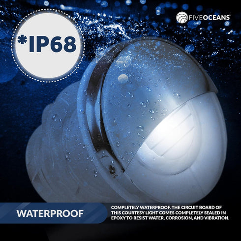 Five Oceans 4 Pack Marine Livewell Lights, LED Boat Courtesy Light, IP68 Waterproof, White LED, 12V