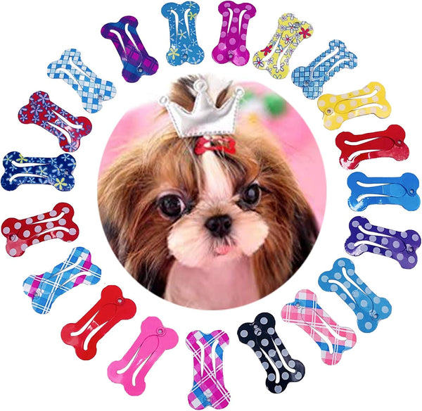 PET SHOW Cute 1" Small Bone Snap Hair Clips - Pack of 20 for Dog Cat Puppy Grooming