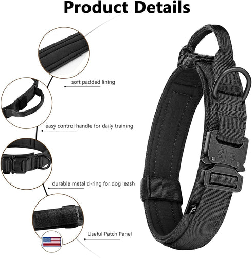 DAGANXI Tactical Dog Collar, Adjustable Military Training Nylon Collar with Control Handle for Medium and Large Dogs