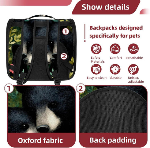 (2) Backpack Backpack Black Bears Mon Love Baby Cat Carrier, Pet for Dog Cat Puppy Kitty, Travel Carrier for Hiking