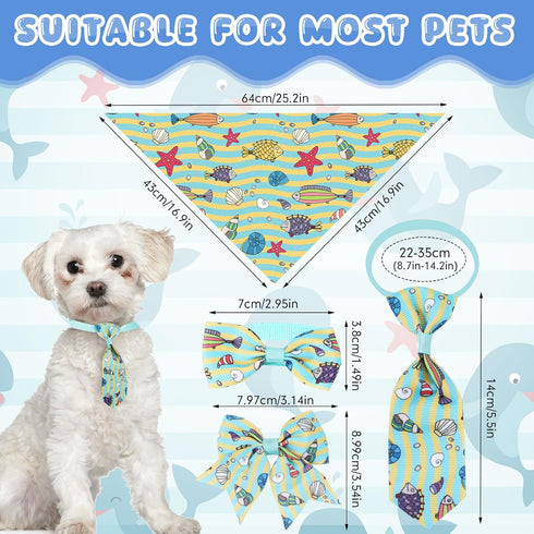 120 Set Summer Reginary Pcs Ocean Animals Dog Bandanas Bulk Dog Bows Bow Ties Cat Scarf Colorful Washable Triangle Pet