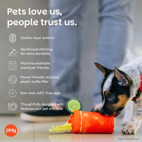 P.L.A.Y. PET LIFESTYLE AND YOU P.L.A.Y. Cute Plush Dog Toys - Brunch Food Themed Durable Squeaker Crinkle Chew Toy