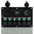 FXC 6 Gang Waterproof Marine Boat Rocker Switch Panel with Dual USB, Cigarette Lighter & Green LED Voltage Display