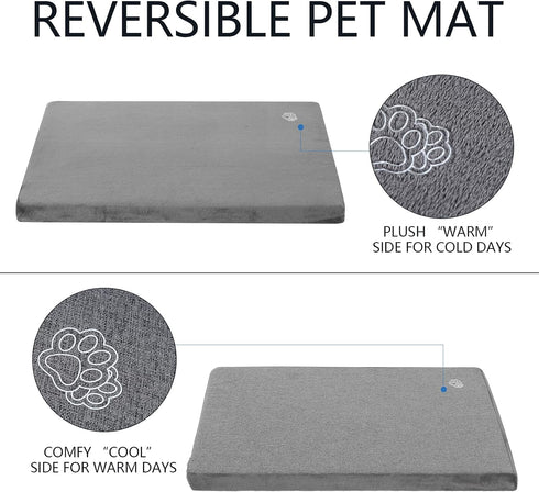 EMPSIGN Stylish Dog Bed Mat, Reversible (Cool & Warm), Waterproof Linings, Removable Machine Washable Cover, Grey, for
