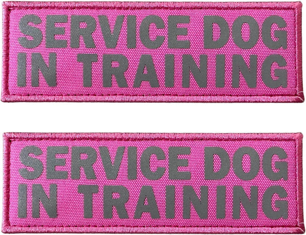 Pink Reflective Dog Patches 2 Pack, Service Dog in Training, DO NOT PET Tags with Hook and Loop for Vests