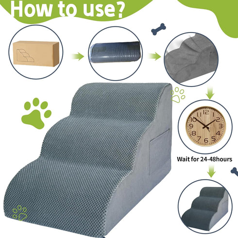 Dog Stairs for High Beds, 3-Step Steps 15.8" H for Small Dogs Cats to 16-20 inches Tall Couch/Chair/Beds