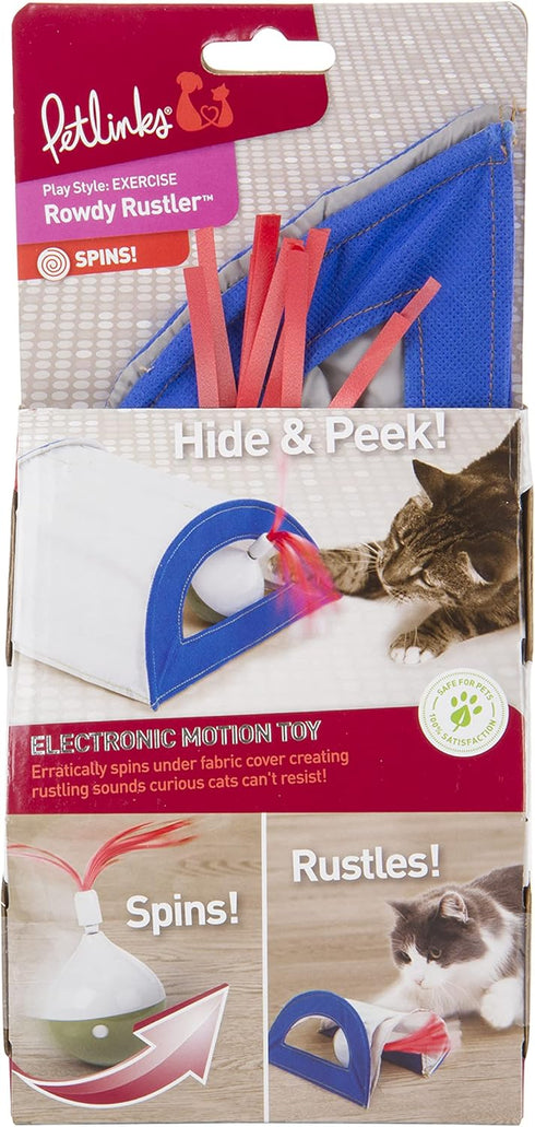 Petlinks Rowdy Rustler Electronic Motion Hide-N-Peek Ball Toy for Cats & Kittens, Spinning, Battery Powered, Fun