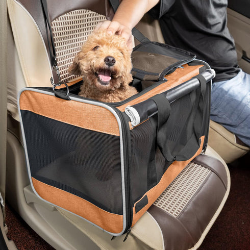 Portable Soft-Shell Dog Carry Bag for Puppy - Foldable Travel Cage for 0-15 lbs Pomeranian & Yorkie