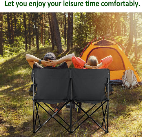 2 Leonyo Oversized Person Camping Chair, Double Camping Loveseat Chair for Adults, Foldable & Comfortable Double Seat