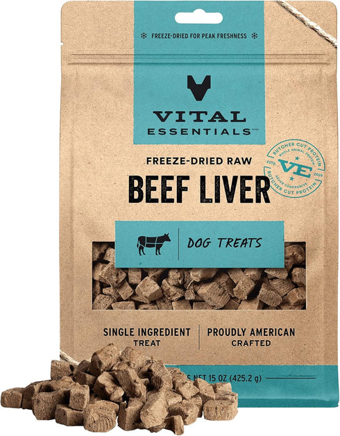 Vital Essentials Freeze Dried Dog Treats | Beef Liver, Single Ingredient |