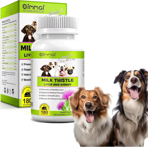 Milk Thistle for Dogs, 180 Chewable Tablets, Canine Liver and Kidney Support Supplement, Detox for Dogs
