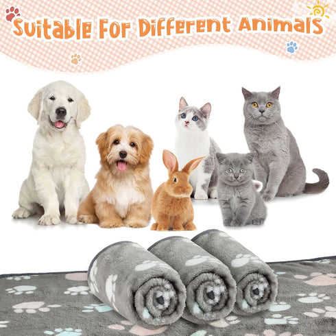 4 Pcs Paw Print Fleece Pet Blanket for Small Medium Dogs Cats, Warm Soft Sleep Mat Guinea Pig Cage Liners Blanket (Dark