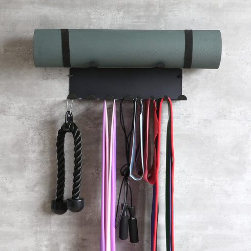 Wall Mount Resistance Bands Rack for Home Gym Equipment Storage, Jump Ropes, Yoga Mat, Foam Roller, Chains, 16.5", Black