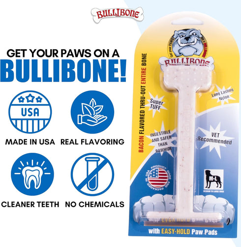 Bullibone Nylon Dog Chew Toy - Improves Dental Hygiene, Easy Grip, Flavor Permeated (Bacon, XL - Single)