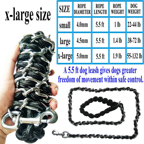 Dog Leash Metal Leashes with Pet Collar, Heavy Duty Anti Bite Chain Rope Hook for Training Walking Medium and Large Dogs