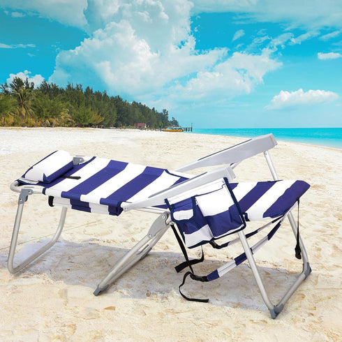WISLAS Backpack 5-Position Folding High Beach Chair with Headrest & Cup Holder - Portable Aluminum Adjustable Reclining