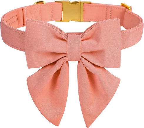 Maca Bates Adjustable Dog Collar with Bow Tie, Solid Colors, Girly Pink, Breakaway for Small Medium Large XL Dogs