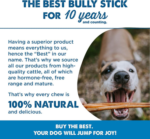 Best Bully Sticks 6 Inch Jumbo Bully Sticks for Large Dogs, 100% Natural Grass-Fed Beef, 4 Pack, Grain and Rawhide Free.