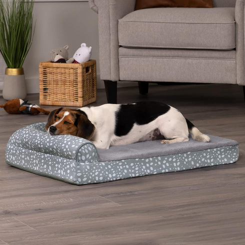 Furhaven Cooling Gel Dog Bed for Medium/Small Dogs, Removable Bolsters & Washable Cover, Plush L Shaped Chaise - Gray