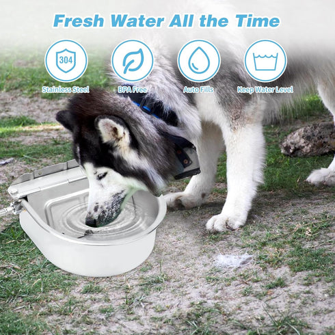 304 FHTONGE Stainless Steel Automatic Dog Water Bowl Dispenser with Drainage and Float Valves, Large Auto Fill Dog