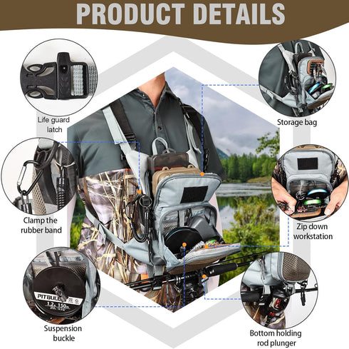 Fly Fishing Chest Pack, Waterproof Fishing Tackle Backpack, Lightweight Pouch with Multiple Compartments