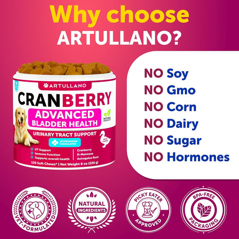 120 Dog UT Treats - Cranberry Chews for Dogs - Urinary Tract & Bladder Support Supplement with Natural Cranberry