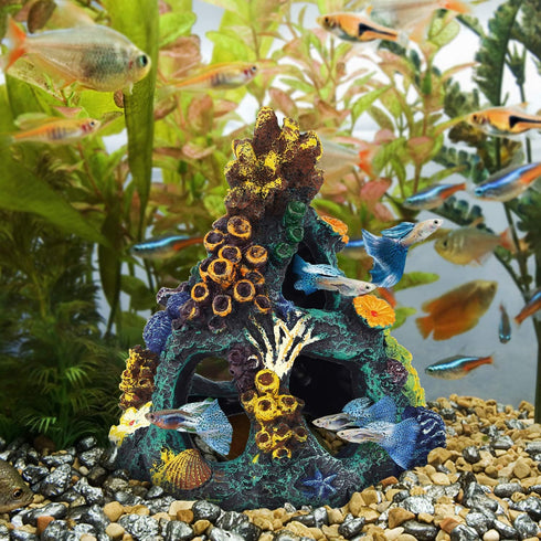 Uniclife Resin Coral Rock Mountain Cave, Fish Tank Decor Ornaments, Fish House for Betta Rest and Play