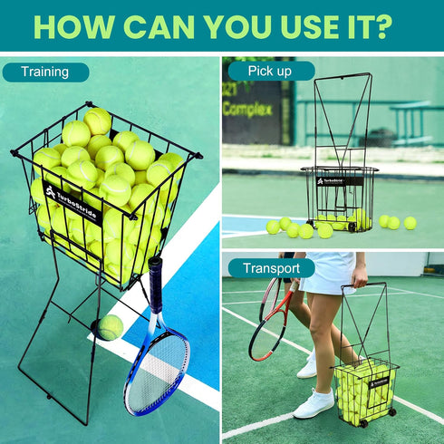 TurboStride Tennis Ball Hopper, Portable Pickleball Ball Basket for Pickup, Storage & Training (Large)