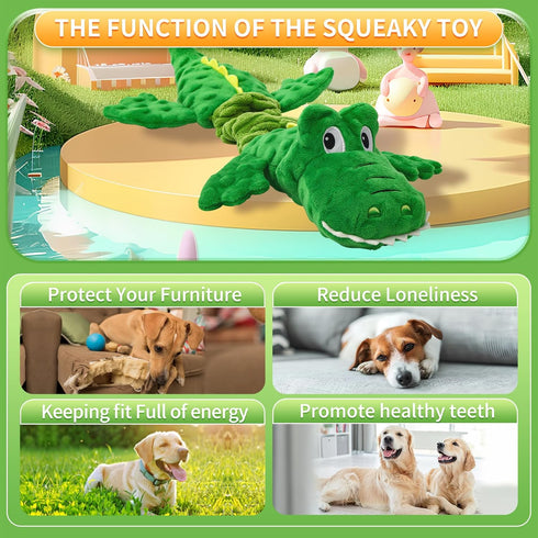 Squeaky Dog Toy for Small Medium Large Dogs - Crocodile Shaped Tug of War Interactive Plush Toy