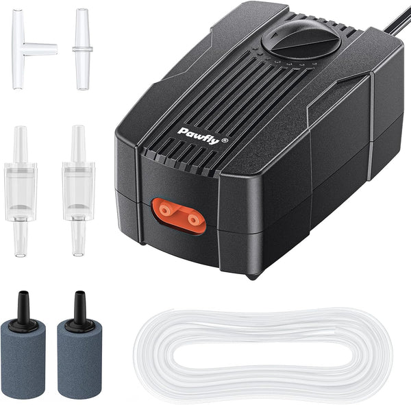 Pawfly Aquarium Air Pump, 50 GPH Fish Tank Oxygen Pump for 10-60 Gallon Tanks, Dual Outlet Adjustable Ultra Quiet