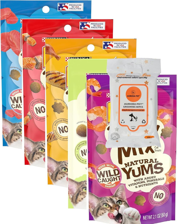 Aurora Pet Variety Pack (5) Natural YUMS Cat Treats (Salmon, Tuna, Chicken,